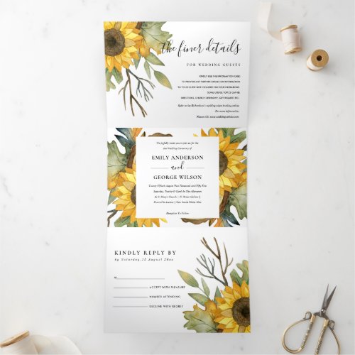 YELLOW SUNFLOWER WATERCOLOR FLORAL WEDDING INVITE