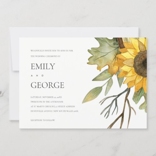 YELLOW SUNFLOWER WATERCOLOR FLORAL WEDDING INVITE
