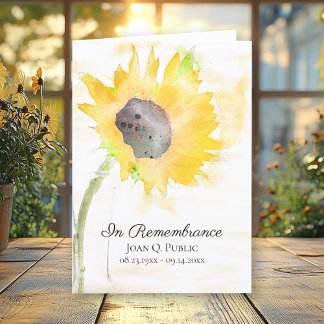 Yellow Sunflower Watercolor Funeral Folded Program