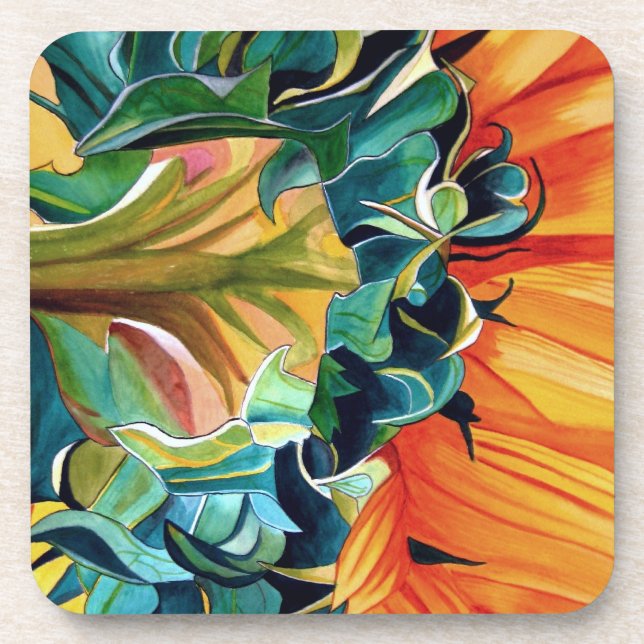 Yellow Sunflower watercolor original art painting Drink Coaster (Front)