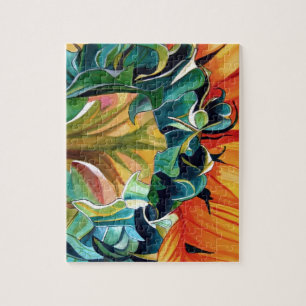 Yellow Sunflower watercolor original art painting Jigsaw Puzzle