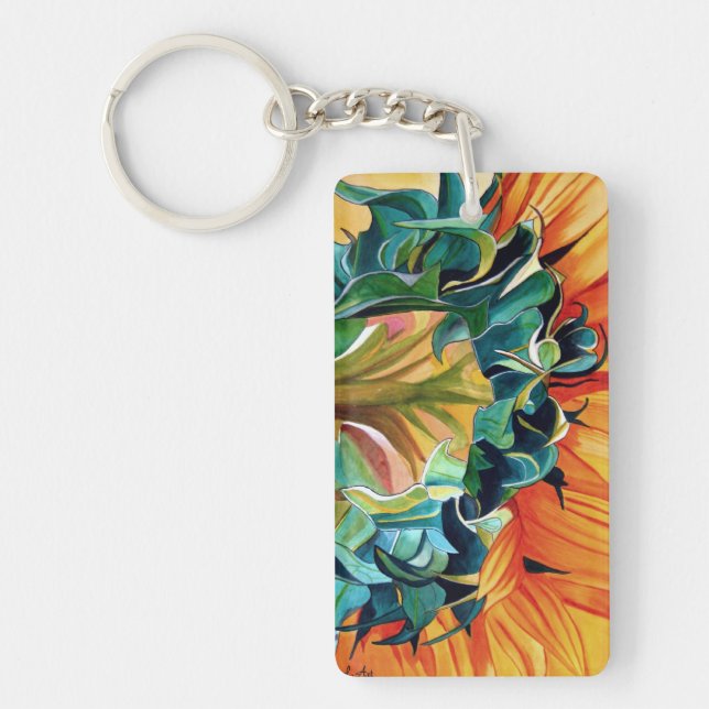 Yellow Sunflower watercolor original art painting Keychain (Front)