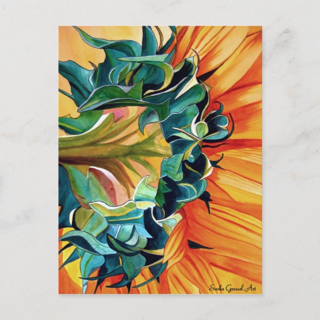 Yellow Sunflower watercolor original art painting Postcard (Front)