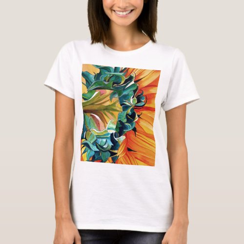 Yellow Sunflower watercolor original art painting T_Shirt