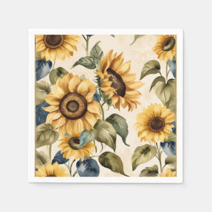 Yellow Sunflower Watercolor Pattern Napkins