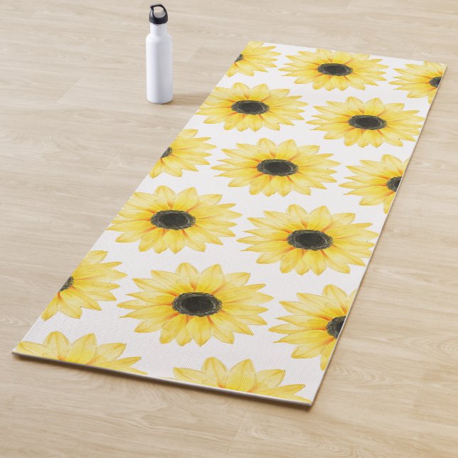 Yellow  Sunflower Watercolor Pattern Yoga Mat (In Situ)
