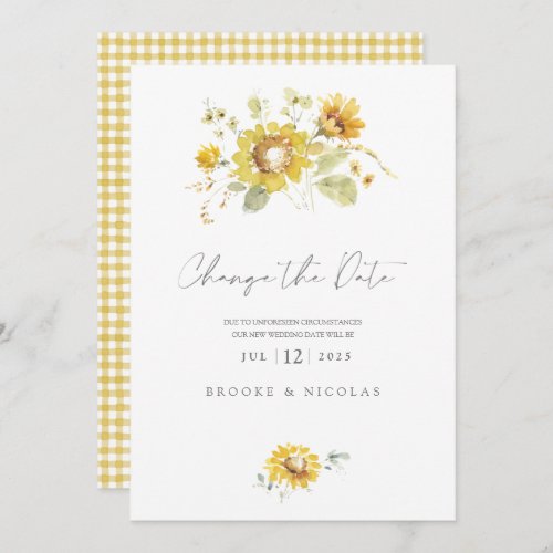 Yellow Sunflower Watercolor Wedding Change Holiday Card
