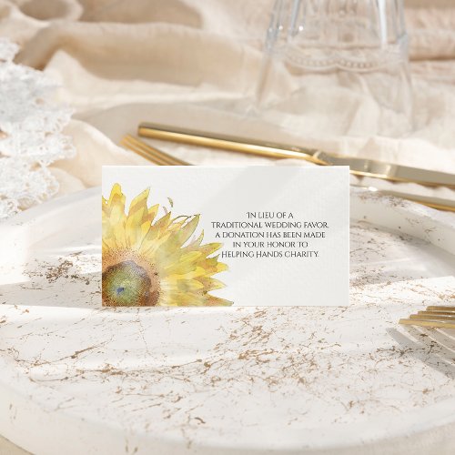 Yellow Sunflower Watercolor Wedding Charity Favors Place Card