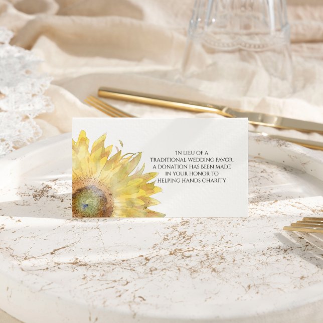 Yellow Sunflower Watercolor Wedding Charity Favors Place Card (Creator Uploaded)