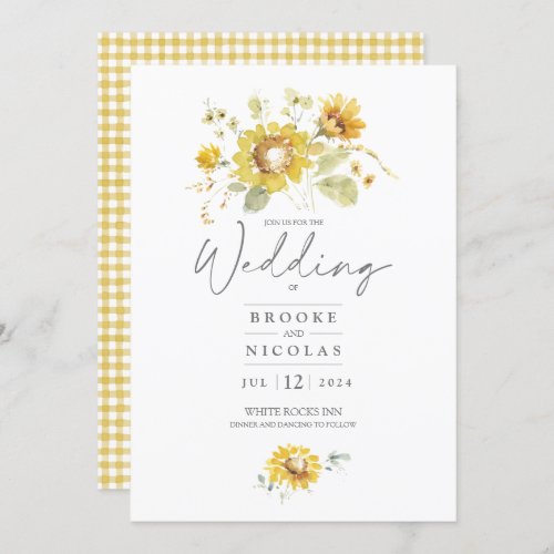 Yellow Sunflower Watercolor Wedding Invitation