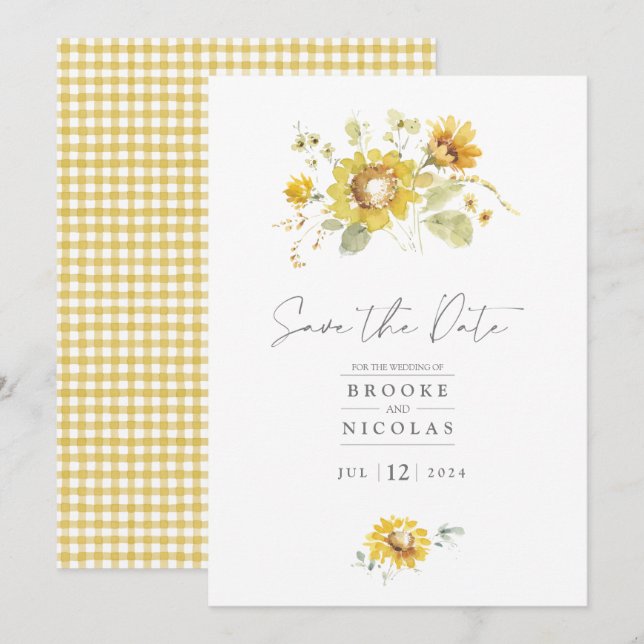 Yellow Sunflower Watercolor Wedding Invitation (Front/Back)
