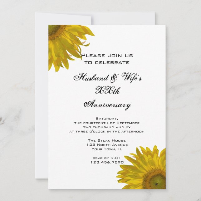 Yellow Sunflower Wedding Anniversary Party Invitation (Front)