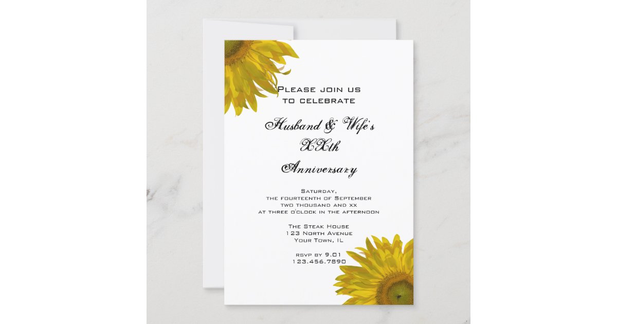 Yellow Sunflower Wedding Anniversary Party Invitation | Zazzle