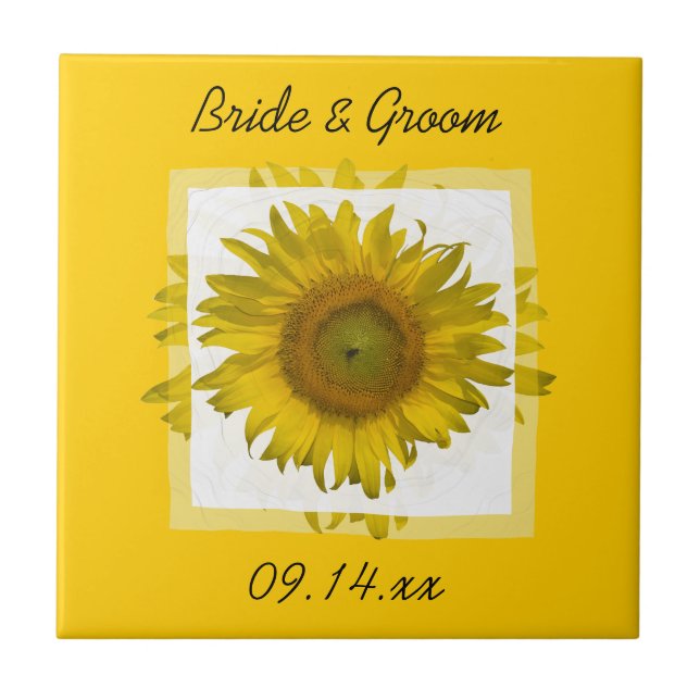 Yellow Sunflower Wedding Ceramic Tile (Front)