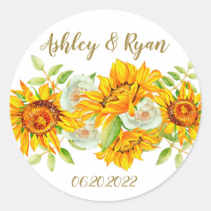 Yellow Sunflower Wedding Classic Round Sticker