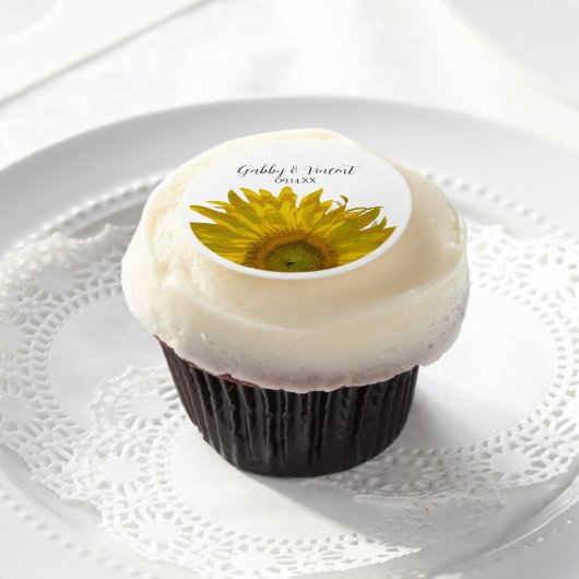 Yellow Sunflower Wedding Edible Frosting Rounds (Cupcake)