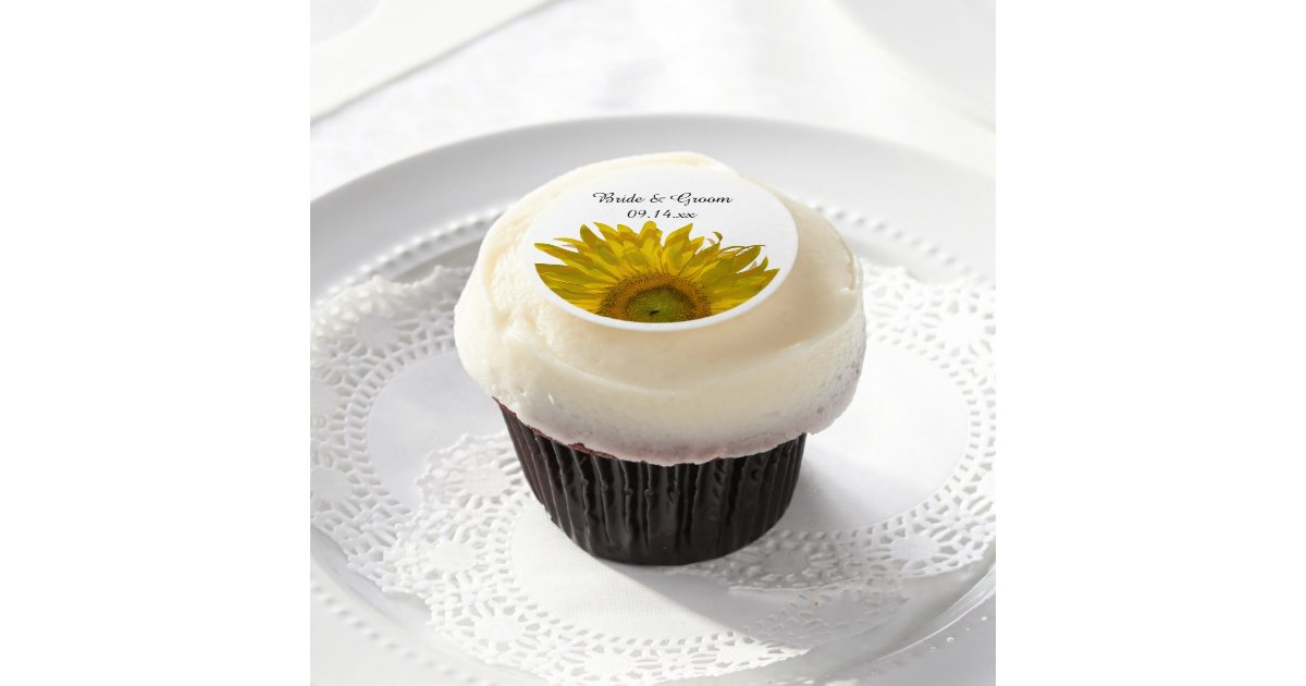 Yellow Sunflower Wedding Edible Frosting Rounds Zazzle Com