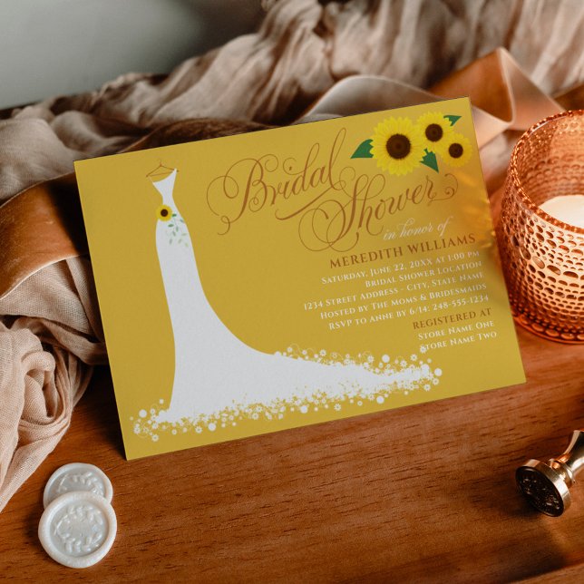 Yellow Sunflower Wedding Gown Bridal Shower Invitation (Creator Uploaded)