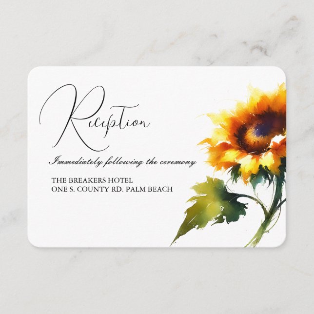 Yellow Sunflower Wedding Insert Card (Front)