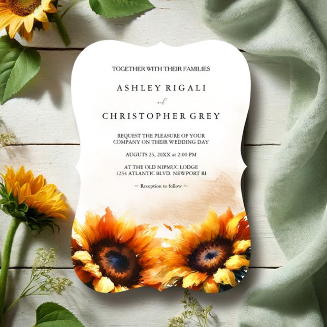 Yellow Sunflower Wedding Invitation (Sunflower wedding invitations unique watercolor art exclusive to VG Invites. )