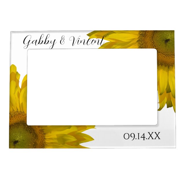 Yellow Sunflower Wedding Magnetic Photo Frame (Front)