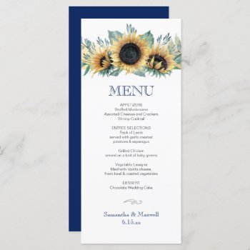 Yellow Sunflower Wedding Menu Card by VGInvites at Zazzle