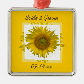 Yellow Sunflower Wedding Metal Ornament