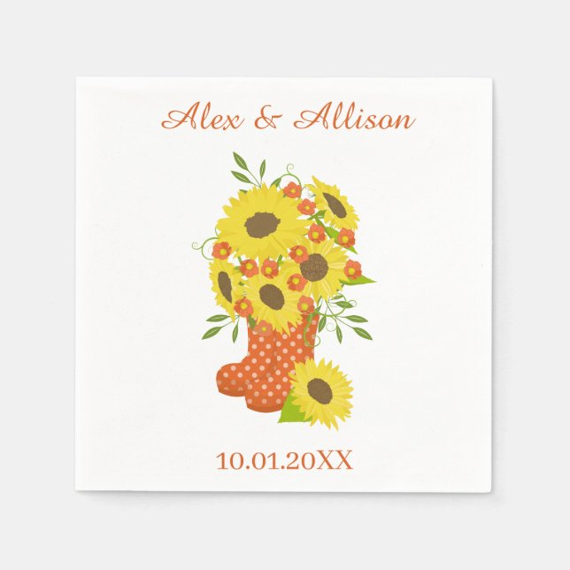 Yellow Sunflower Wedding Napkins (Front)