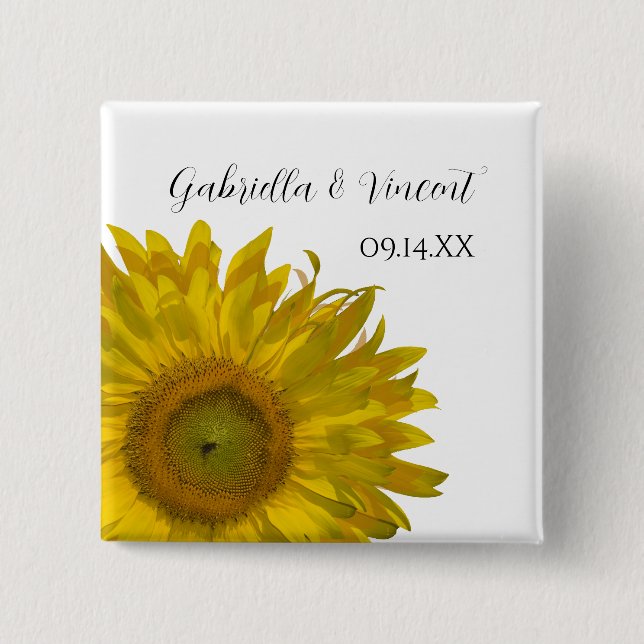 Yellow Sunflower Wedding Pinback Button (Front)