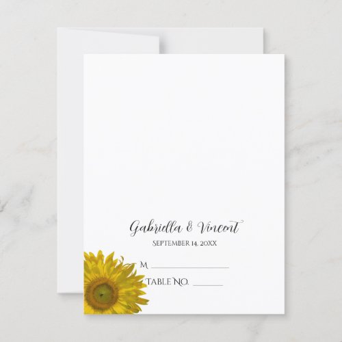 Yellow Sunflower Wedding Reception Place Card Custom Invites