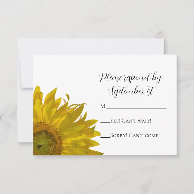 Yellow Sunflower Wedding R.S.V.P. Response Card (Front)