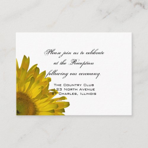 Yellow Sunflower Wedding Reception Card Business Card
