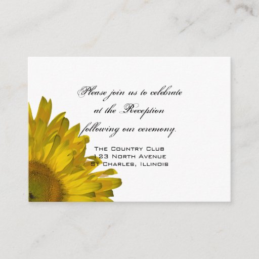 Customizable Yellow Sunflower Wedding Reception Card Business Card