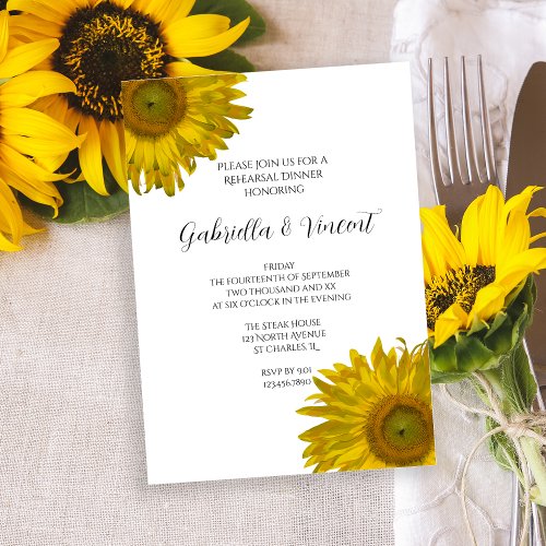 Yellow Sunflower Rehearsal Dinner Invitation