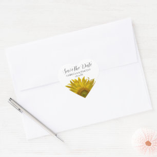 Yellow Sunflower Wedding Save the Date Heart Sticker