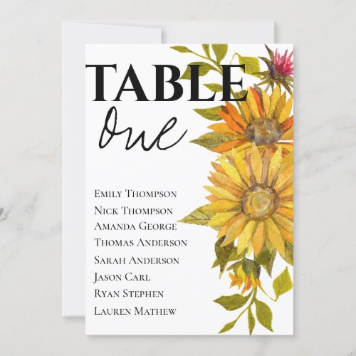 Yellow Sunflower Wedding Table Seating Chart