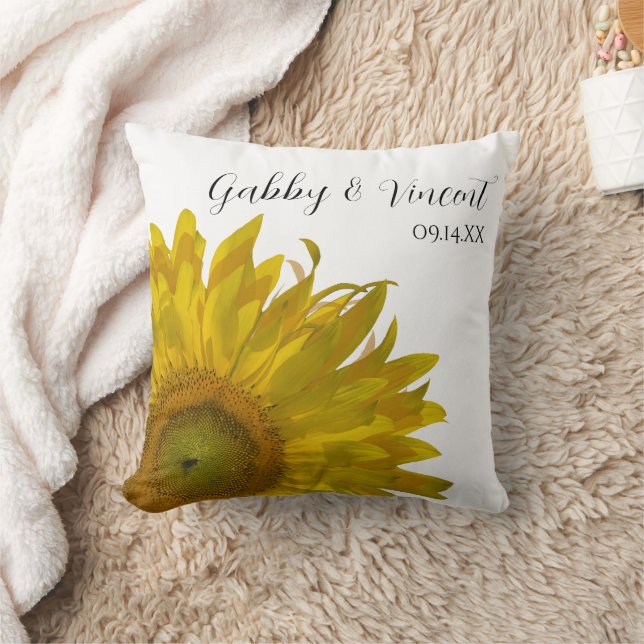 Yellow Sunflower Wedding Throw Pillow (Blanket)