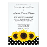 Yellow Sunflower White and Black Polka Dot Wedding Card