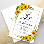 Yellow Sunflower White Daisy Floral 30th Birthday Invitation<br><div class="desc">Pretty yellow sunflower floral 30th birthday card. Yellow peonies and white daisies mingle with the sunflowers. A rectangular gold frame gives it an elegant vibe. Very easy to customize. That back is white with a sunflower bouquet. This is a perfect for a summer birthday celebration. This item is party of...</div>