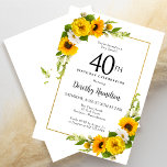 Yellow Sunflower White Daisy Floral 40th Birthday Invitation<br><div class="desc">Pretty yellow sunflower floral 40th birthday card. Yellow peonies and white daisies mingle with the sunflowers. A rectangular gold frame gives it an elegant vibe. Very easy to customize. That back is white with a sunflower bouquet. This is a perfect for a summer birthday celebration. This item is party of...</div>