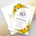 Yellow Sunflower White Daisy Floral 60th Birthday Invitation<br><div class="desc">Pretty yellow sunflower floral 60th birthday card. Yellow peonies and white daisies mingle with the sunflowers. A rectangular gold frame gives it an elegant vibe. Very easy to customize. That back is white with a sunflower bouquet. This is a perfect for a summer birthday celebration. This item is party of...</div>