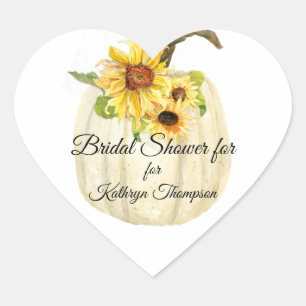 Yellow Sunflower White Pumpkin Fall Bridal Shower Heart Sticker