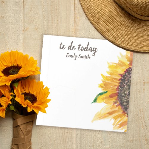 Yellow Sunflower White To Do Today Notepad