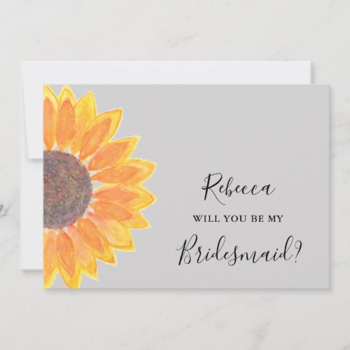 Yellow Sunflower Will You Be My Bridesmaid Gray Invitation