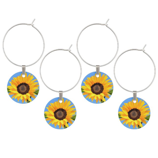 Yellow Sunflower Wine Charms Blue Sky (Staggered)
