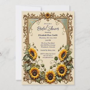 Yellow sunflower with art bridal shower invitation