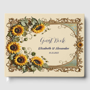 Yellow sunflower with art frame wedding guest book