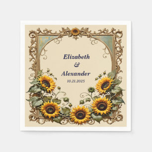Yellow sunflower with art frame wedding napkins