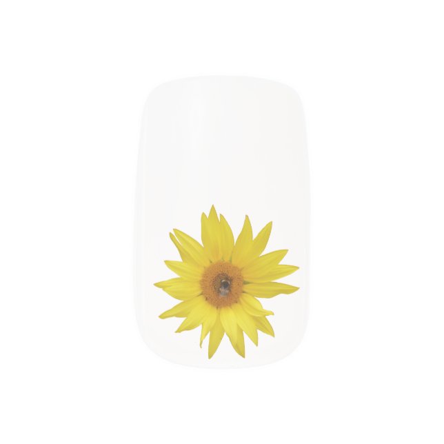Yellow Sunflower with Bee Minx Nail Art (Left Thumb)