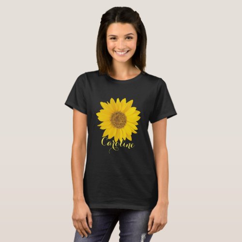 Yellow Sunflower with Custom Name Dark T_Shirt